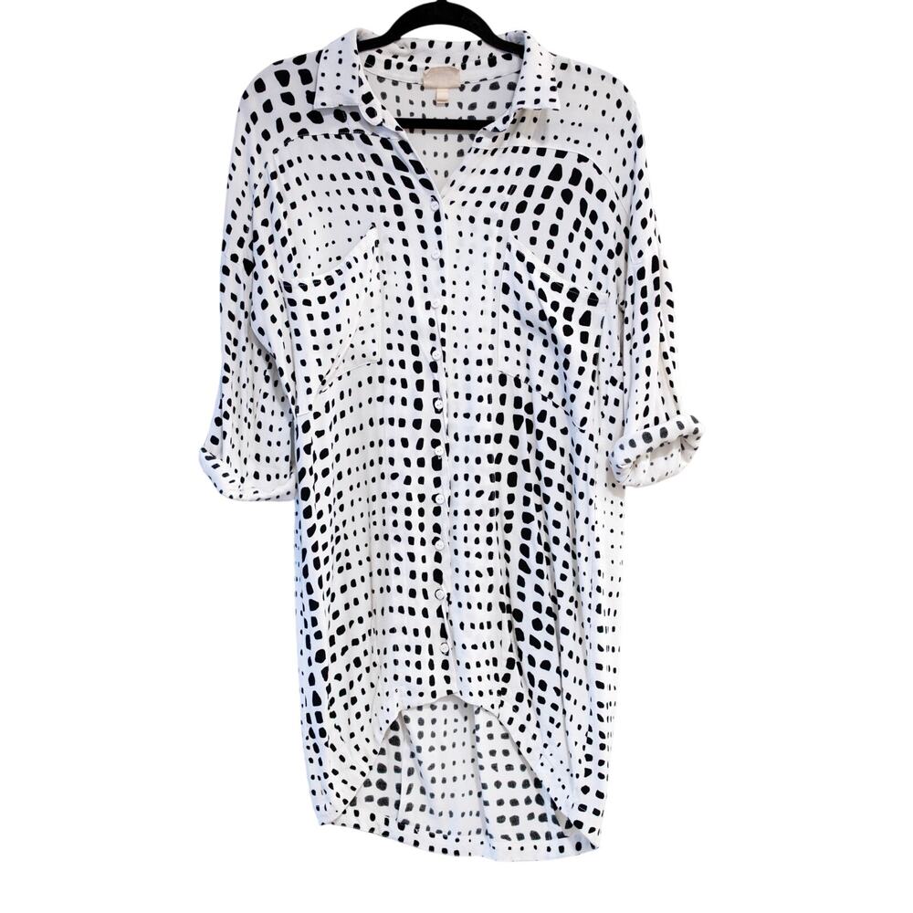 Zulu & Zephyr Signature Shirt Dress Tunic Coverup Black White Resort SZ XS